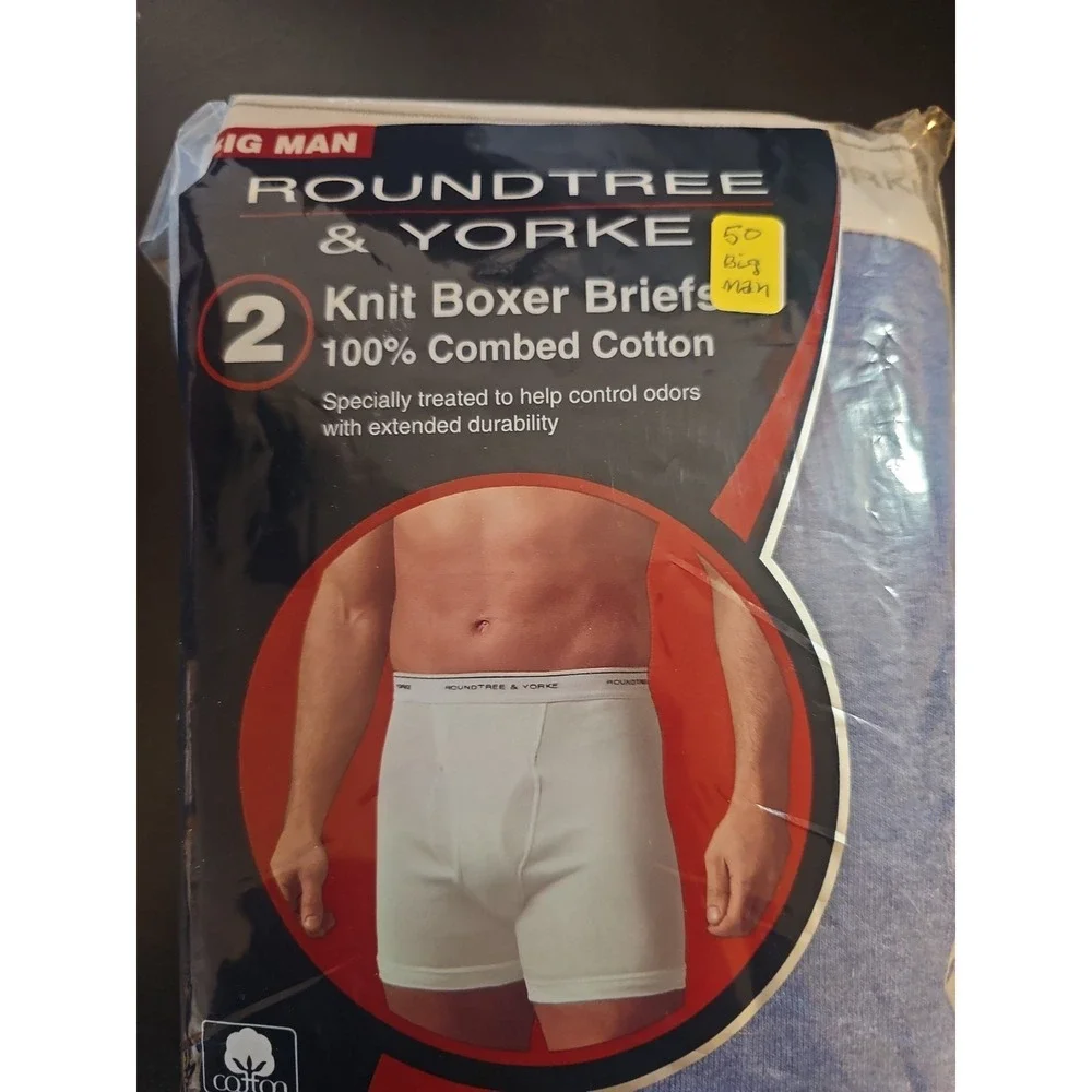 Men's Roundtree & Yorke 2 Pack White Knit Boxer Briefs 50 Big Cotton New $24